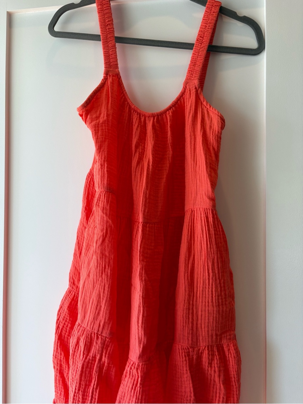 Marine Layer Coral Red Tiered Sundress with Smocked Straps